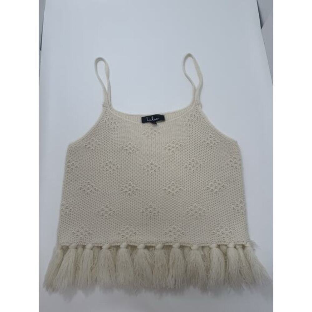 Lulus Beachside Bliss Ivory Pointelle Knit Tassel Crop Top